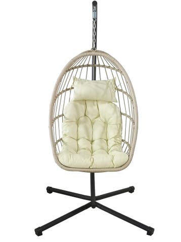 Design Hangstoel Creme/Zwart - Nu met retourkorting, 2 zitplaatsen, Ophalen of Verzenden, Zo goed als nieuw, Wicker