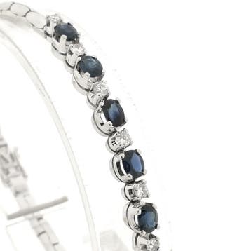 Witgouden cobra schakelarmband met saffier en diamant; 0,..., Gebruikt, Overige kleuren, Ophalen of Verzenden, Met edelsteen