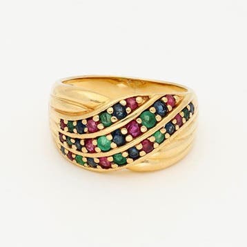Ring - 18 karaat Geel goud - Robijn, Saffier & Smaragd, Nieuw