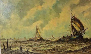 Wim Bos (1906-1974) - Botter op stoom, Antiek en Kunst, Kunst | Schilderijen | Klassiek