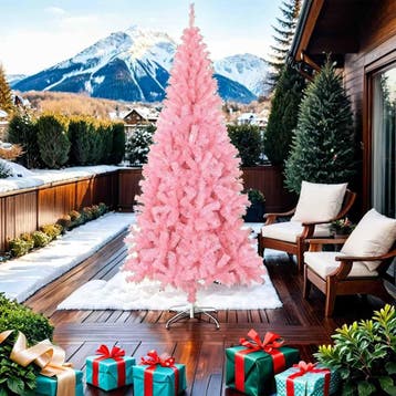 vidaXL Kunstkerstboom met standaard 210 cm PVC roze, Verzenden, Nieuw