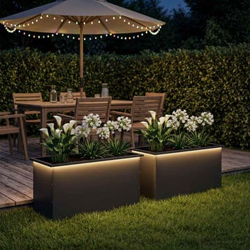 vidaXL Plantenbak met led 2 st Zwart 50 x 100 x 48 cm Staal, 100 cm of meer, Verzenden, Nieuw, Metaal