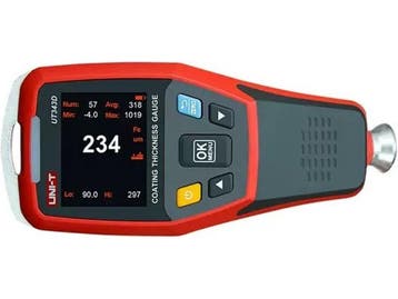 UNI-T UT343D - Lakdiktemeter - Nauwkeurig tot 1250um - Rood, Hobby en Vrije tijd, Metaaldetectors, Verzenden, Zo goed als nieuw