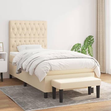 vidaXL Boxspring met matras stof crèmekleurig 100x200 cm, 100 cm, Eenpersoons, Verzenden, Nieuw