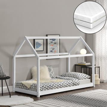 Kinderbed Netstal renen huisbed met matras 80x160 cm wit, Verzenden, Nieuw