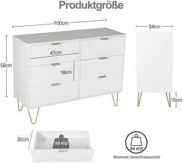 Commode - Dressoir - Ladekast - 100x34x73 cm - Wit - UEV, Verzenden, Zo goed als nieuw