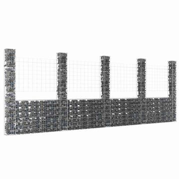 vidaXL Schanskorf U-vormig met 5 palen 500x20x200 cm ijzer, Verzenden, Nieuw, IJzer