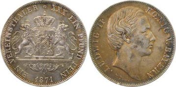 Duitsland 1 Vereinsthaler 1871 Bayern Ludwig Ii Thun 104..., Verzenden
