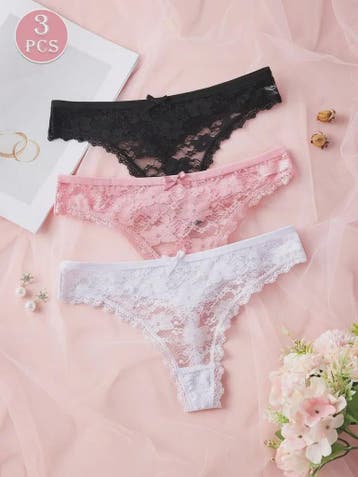 3-Pack Dames Strings van Kant en Mesh - Sexy Transparant Ond, Verzenden