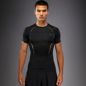 Venum G-Core Rashguard Korte Mouwen – Zwart/Goud voor Kickbo, Nieuw
