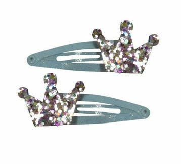 Haarspeld Klikklak 5cm - Glitter Kroon - Blauw - Set van 2, Nieuw