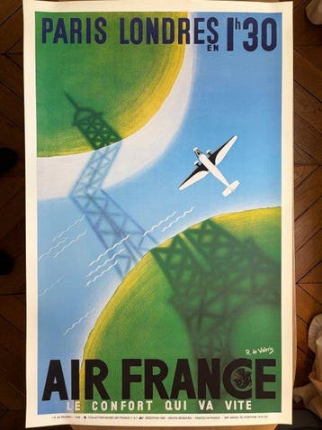 R. de Valerio - Air France - Affiche dagence « Paris –