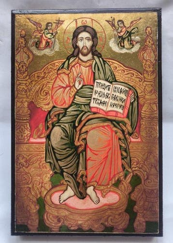 Icoon - Bulgaars handgeschilderde icoon van Christus op de, Antiek en Kunst