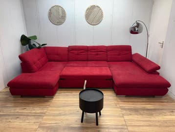 Ruime Rode U-Bank/Slaapbank | Uitschuifbaar Slaapgedeelte |, Huis en Inrichting, Banken | Bankstellen, Gebruikt, Hoekbank, 300 cm of meer
