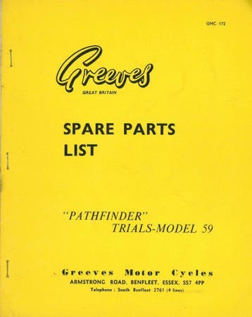 1970 - Greeves - Spare Parts List - 'Pathfinder' Model 59, Motoren, Verzenden, Overige merken