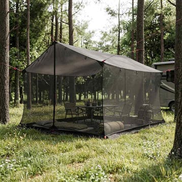 vidaXL Campingzeil met gaaswanden 340 x 260 x 220 cm Bruin, Caravans en Kamperen, Tenten, Verzenden, Nieuw, Tot en met 2
