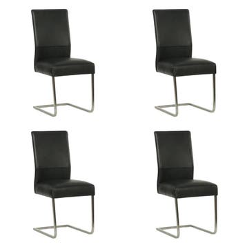 Set van 4 Leren eetkamerstoelen Remix - Granada Black, Ophalen of Verzenden, Nieuw, Leer, Vijf, Zes of meer stoelen