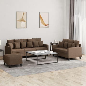 vidaXL 4-delige Loungeset met kussens stof bruin, Huis en Inrichting, Banken | Bankstellen, Verzenden, 150 tot 200 cm, Nieuw, Stof