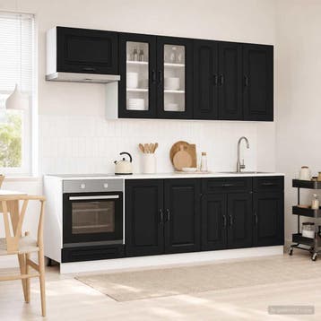 vidaXL Keukenblok KALMAR 8 st Zwart Bewerkt hout, Verzenden, Nieuw, Zwart
