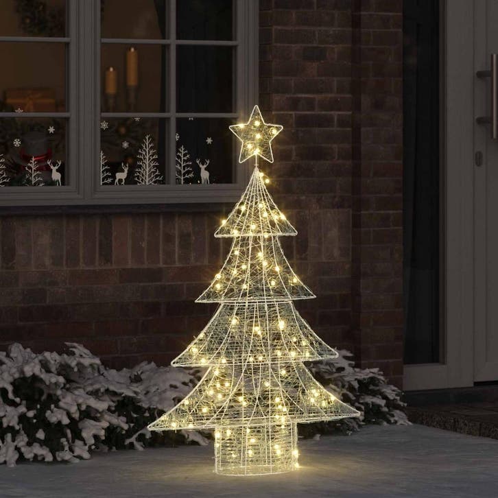 vidaXL Kerstboom 100 LEDs Warmwit 120 cm Acryl, Diversen, Kerst, Nieuw, Verzenden