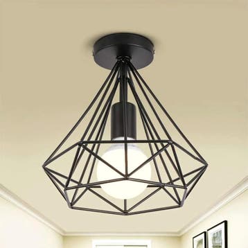 Industriële vintage plafondlamp zwart semi inbouw E27, Verzenden, Nieuw