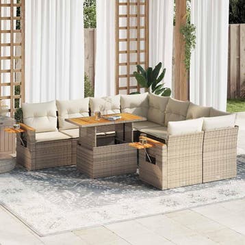 vidaXL 9-delige Loungeset met kussens poly rattan acacia, Verzenden, Nieuw, Loungeset