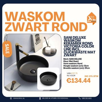 Mat zwarte ronde waskom 39 cm - OUTLET, Huis en Inrichting, Badkamer | Badkamermeubels, Minder dan 50 cm, Nieuw, Ophalen of Verzenden