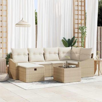 vidaXL Bankstel met kussen 6 pcs poly rattan, Verzenden, Nieuw, Rotan, 6 zitplaatsen