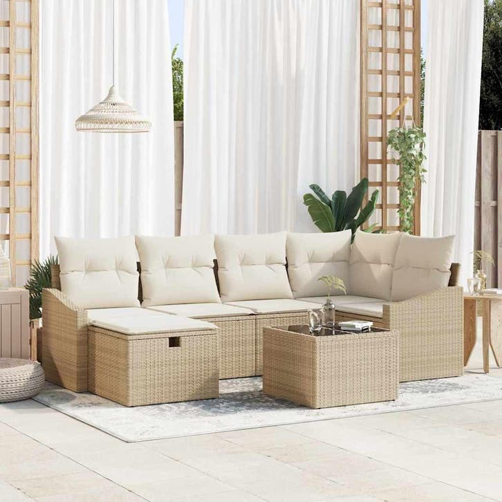 vidaXL Bankstel met kussen 6 pcs poly rattan, Tuin en Terras, Tuinsets en Loungesets, Nieuw, 6 zitplaatsen, Rotan, Verzenden