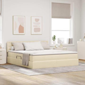 vidaXL Opbergbed met matras met hoofdeinde Crème 160 x 200, Verzenden, Nieuw, Crème