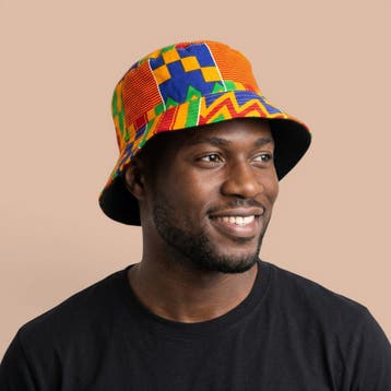Bucket hat / Vissershoedje met Afrikaanse print - Geel Blauw, Ophalen of Verzenden, Nieuw