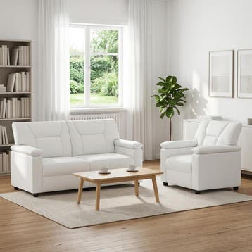 vidaXL Bankstel 2 pcs Wit Kunstleer, Verzenden, Nieuw, Leer, 150 tot 200 cm