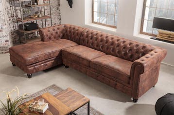 Design hoekbank CHESTERFIELD 270cm Antiek Bruin Microvezel, Ophalen of Verzenden, Nieuw