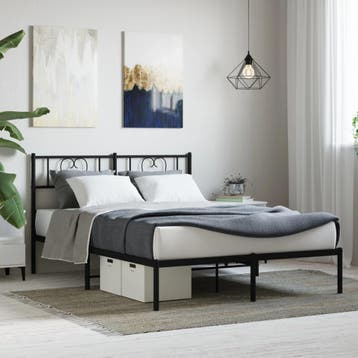 vidaXL Bedframe met hoofdbord metaal zwart 120x200 cm, Verzenden, Zwart, Nieuw, Twijfelaar