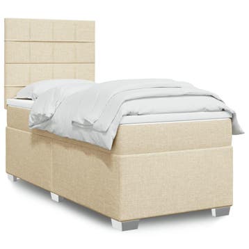 vidaXL Boxspring met matras stof crèmekleurig 90x190 cm, 90 cm, Eenpersoons, Verzenden, Nieuw