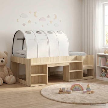 vidaXL Bedframe met tunnel 3 st Sonoma eiken en wit Bewerkt, Verzenden, Nieuw, Bruin, Hout