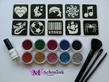Glittertattoo set XXXL incl 100 sjablonen tattoo glitter, Hobby en Vrije tijd, Feestartikelen, Ophalen of Verzenden, Nieuw