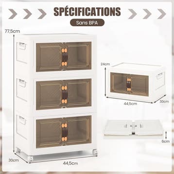 Opbergbox met deksel - Opbergdoos - 3x25L - Wit - COSTWAY, Verzenden, Zo goed als nieuw