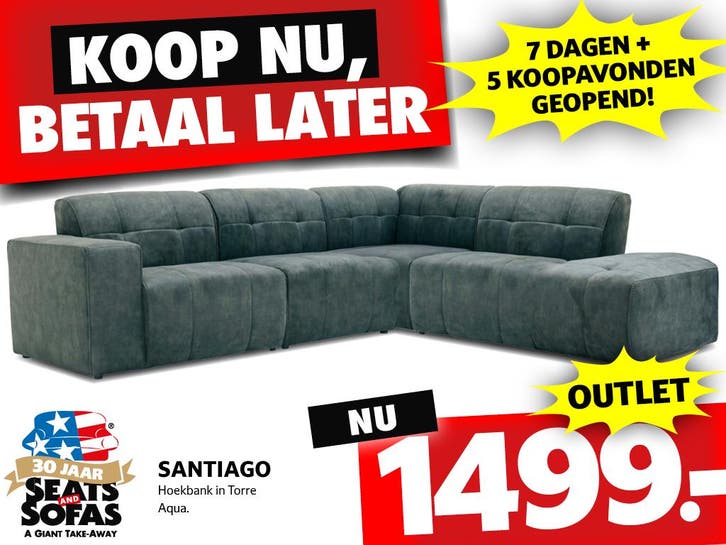 Santiago Hoekbank nu €1499.- Betaal in 3x zonder rente!!, Huis en Inrichting, Banken | Bankstellen