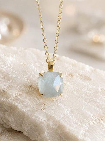 aquamarijn Ketting van S925 sterlingzilver | 14k goud