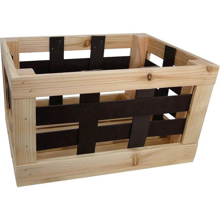 Woodybox transport krat met leren raster, Fietsen en Brommers, Fietsaccessoires | Fietsmanden, Nieuw, Verzenden