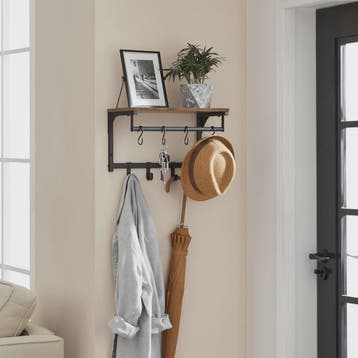 Wandkapstok met Plank en 8 Haken - Industrieel Design, 40x24, Huis en Inrichting, Verzenden, Nieuw