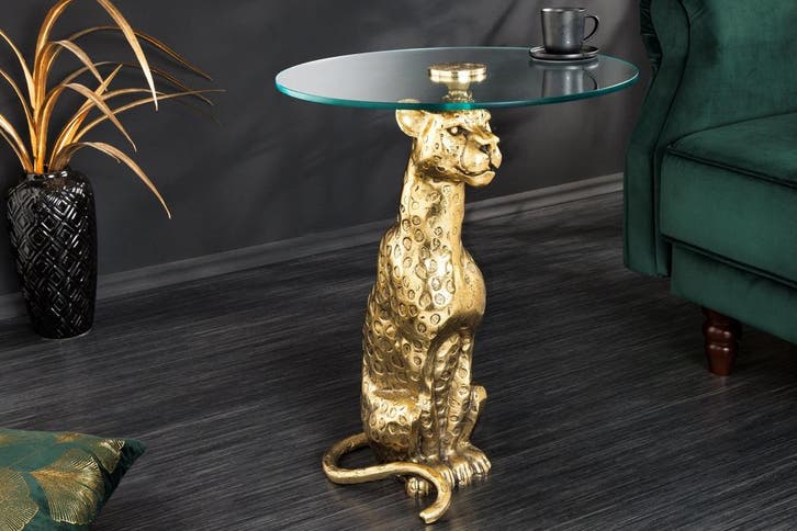 Ronde bijzettafel WILDLIFE PANTHER 60cm goud antiek metalen, Huis en Inrichting, Tafels | Sidetables, Ophalen of Verzenden