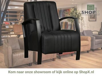Leren fauteuil Glamour - Rancho Nero (zwart), Nieuw, Ophalen of Verzenden, 50 tot 75 cm, Industrieel, Modern, Retro