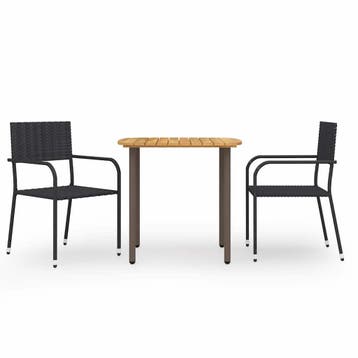 vidaXL 3-delige Tuinset poly rattan zwart, Verzenden, Nieuw, 2 zitplaatsen, Tuinset