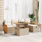 vidaXL 6-delige Loungeset met kussens poly rattan beige, Verzenden, Nieuw, Rotan, Loungeset