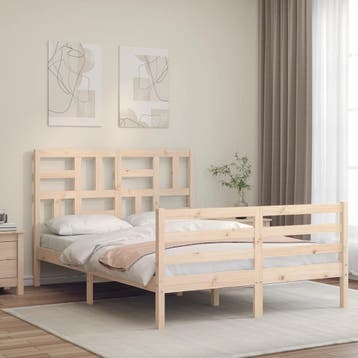 vidaXL Bedframe met hoofdbord massief hout 140x200 cm, Bruin, Verzenden, 140 cm, 200 cm
