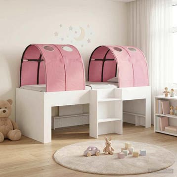 vidaXL Bed met Tunnel 3 st Wit en Roze Bewerkt hout, Verzenden, Nieuw, Wit, Hout