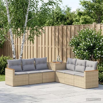 vidaXL Bankstel 7 st Beige en Licht Grijs Poly Rattan en, Verzenden, Nieuw