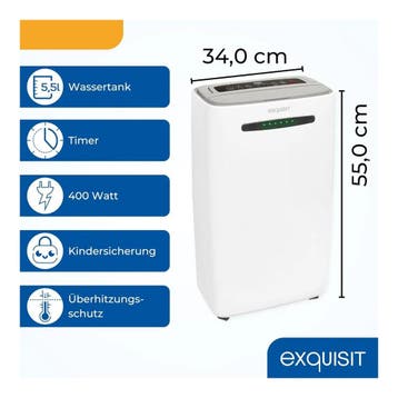 Exquisit LE 2055 we luchtontvochtiger 20 l/dag, 35 m², wit, Verzenden, Nieuw